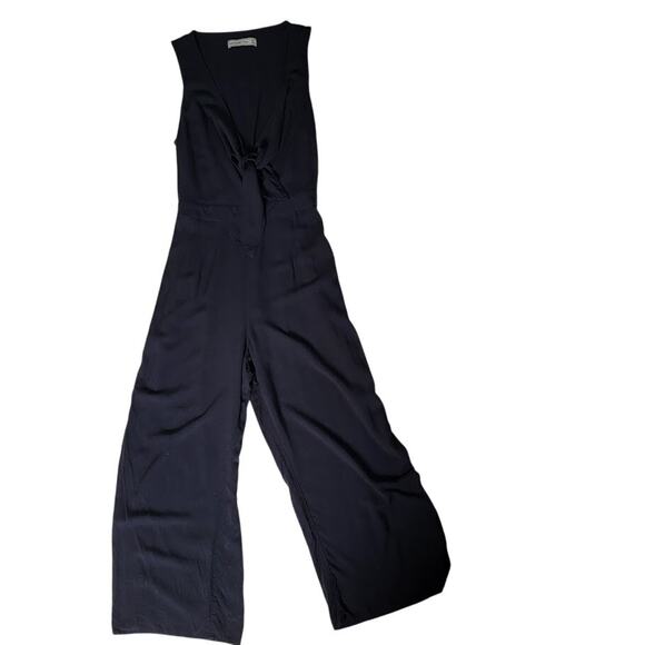 Abercrombie & Fitch Black Jumpsuit Medium Tie Front Elastic Waist Flowy Boho - Picture 3 of 9